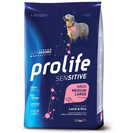 PROLIFE DOG SENSITIVE ADULT LAMB&RICE MEDIUM LARGE KG.10