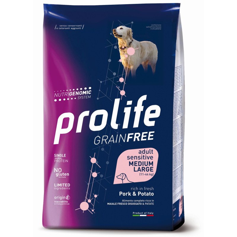 PROLIFE DOG GRAIN FREE SENSITIVE PORK & POTATO  MEDIUM LARGE KG.10