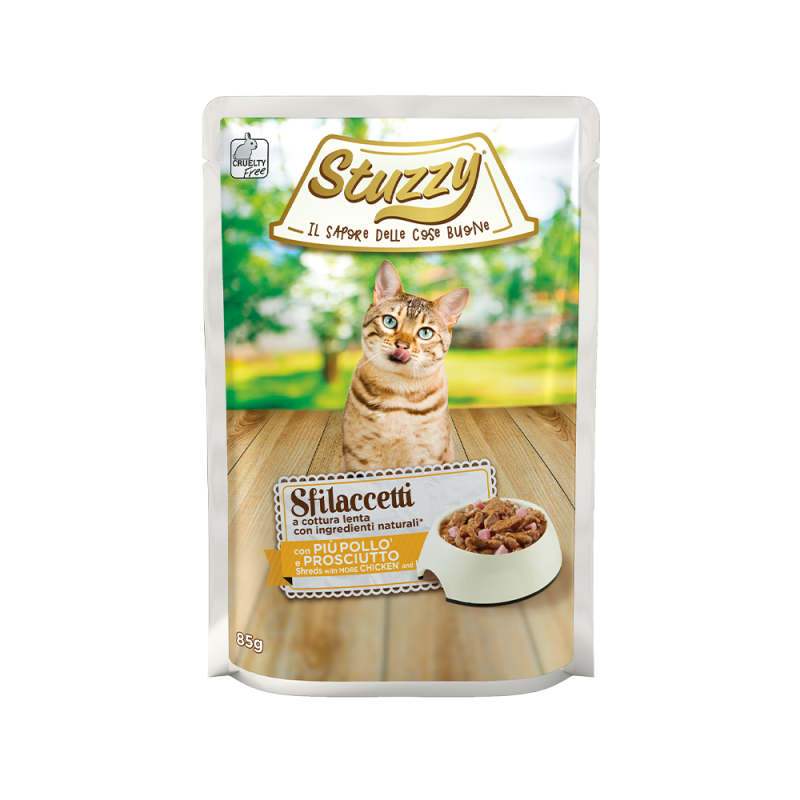 STUZZY CAT SFILACCETTI POLLO & PROSCIUTTO GR.85