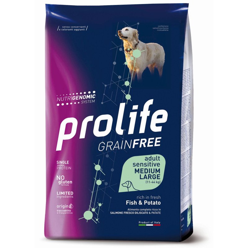 PROLIFE DOG GRAIN FREE SENSITIVE  FISH & POTATO MEDIUM LARGE KG.10