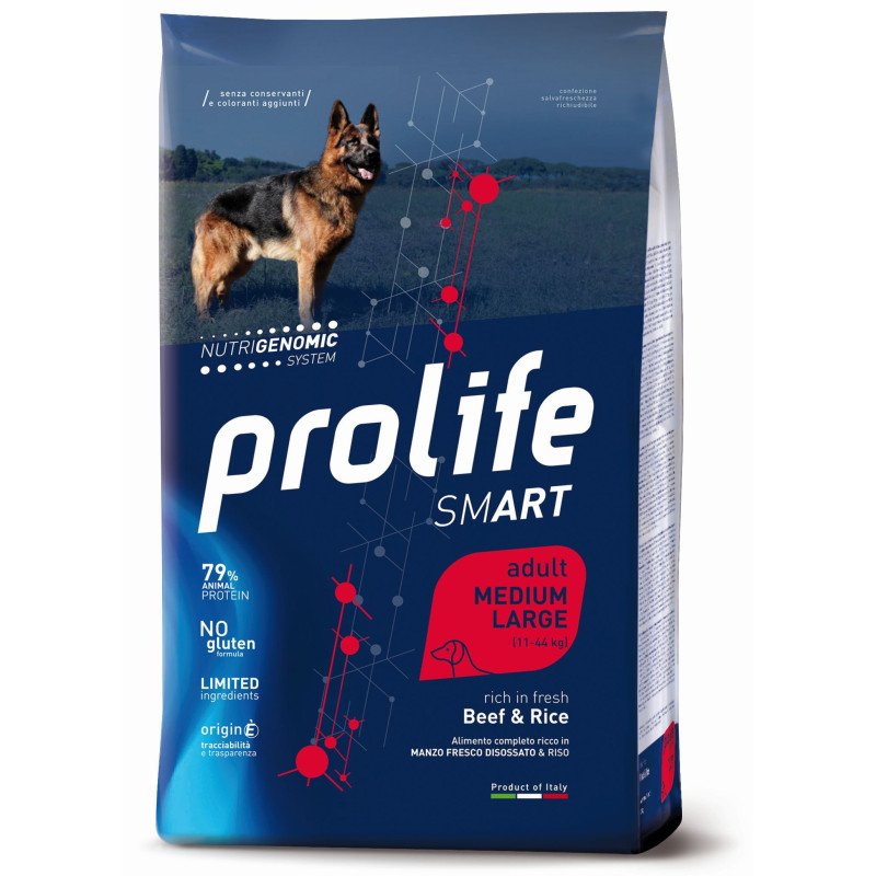 PROLIFE DOG SMART BEEF & RICE MEDIUM LARGE KG.12