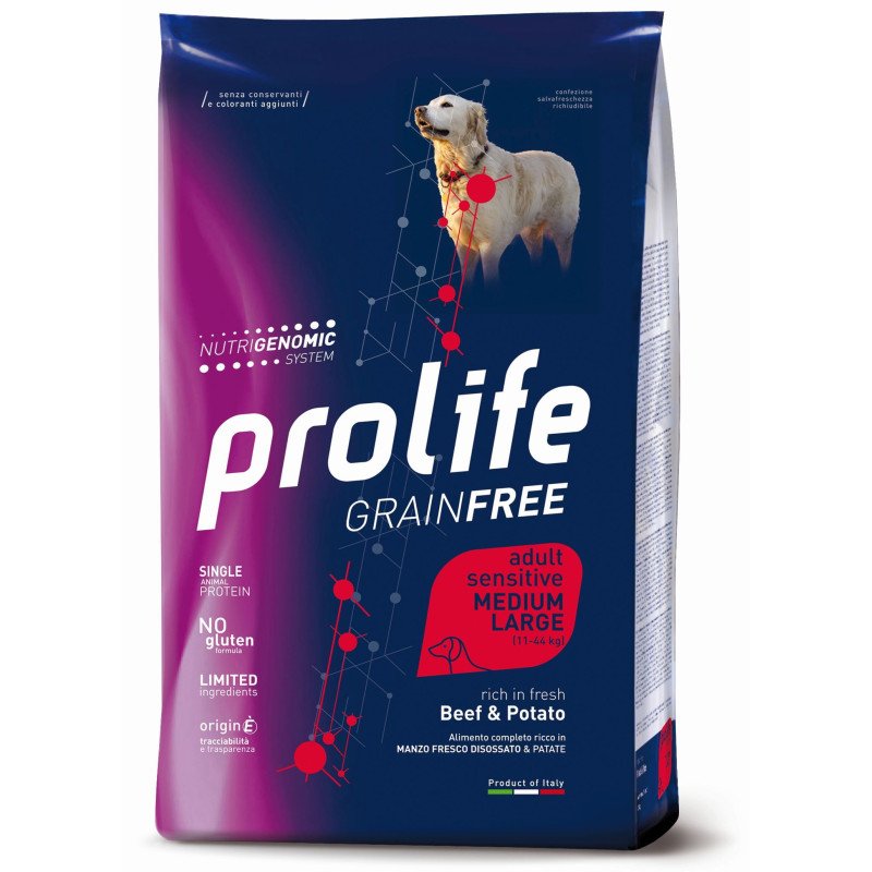 PROLIFE DOG GRAIN FREE SENSITIVE BEEF & POTATO MEDIUM LARGE KG.2,5